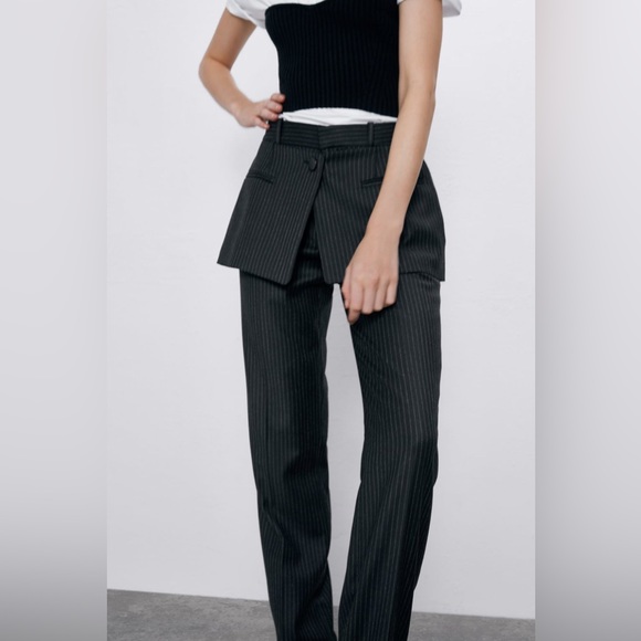 ZARA PINSTRIPE PANTS WITH SKIRT SIZE XS - Picture 15 of 16